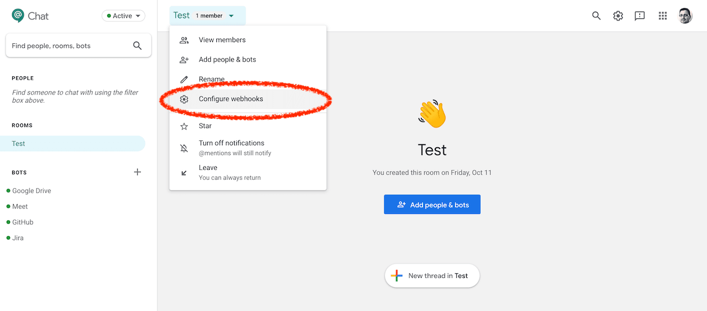 Screenshot 2: Click on Configure webhooks